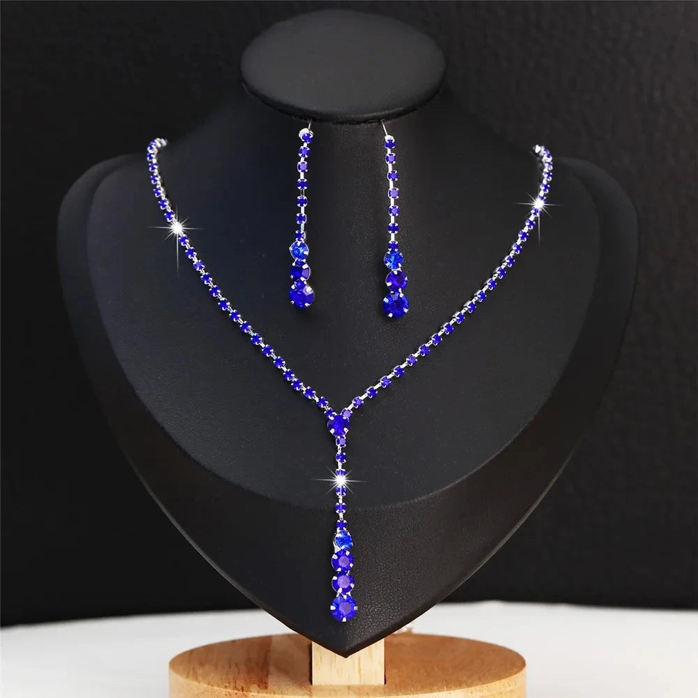 BLIJERY-conjunto de joyas de estilo tenis para mujer, collar brillante azul real/verde, pendientes, conjunto de joyería nupcial para boda, nuevo y elegante