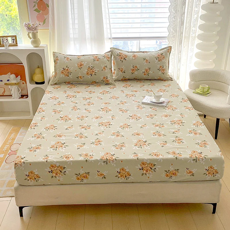 Sábana de estilo Floral con funda de almohada, funda de cama suave, sábana bajera individual/doble/Queen/King/SKing, ropa de cama sabana