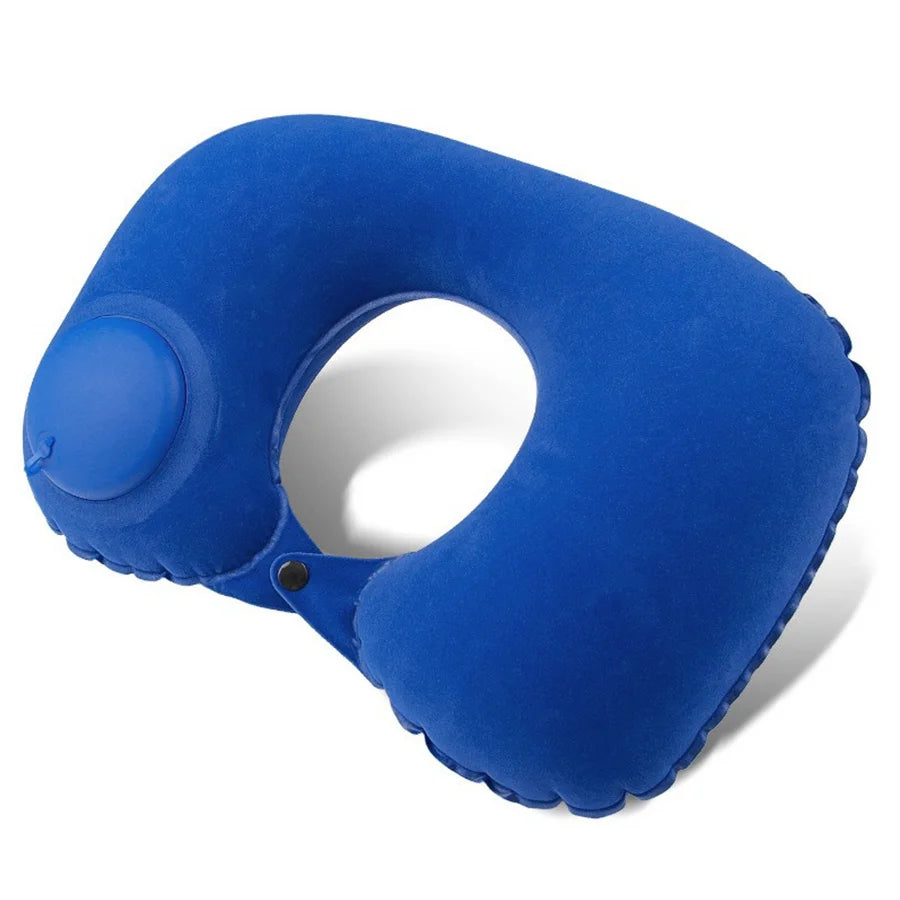 Almohada inflable flocada para el cuello, portátil, que se puede almacenar y llenar, adecuada para viajes al aire libre, viajes de negocios, camping