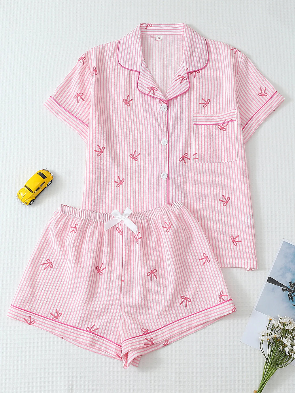 [San Valentín] Conjunto de pijama de 2 piezas con estampado de labios, pantalones cortos de manga corta, pijamas de mujer, conjunto de ropa de descanso adecuado para uso doméstico