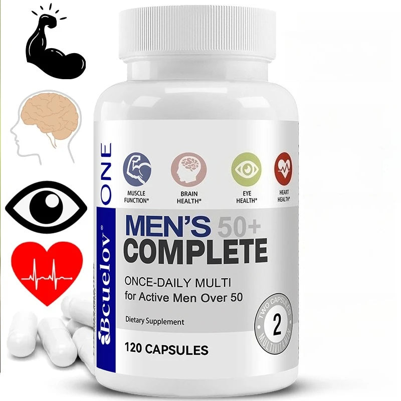 Multivitamina Masculina 50+ Bcuelov | Apoyo para Memoria, Cerebro, Ojos, Corazón, Energía e Inmunidad
