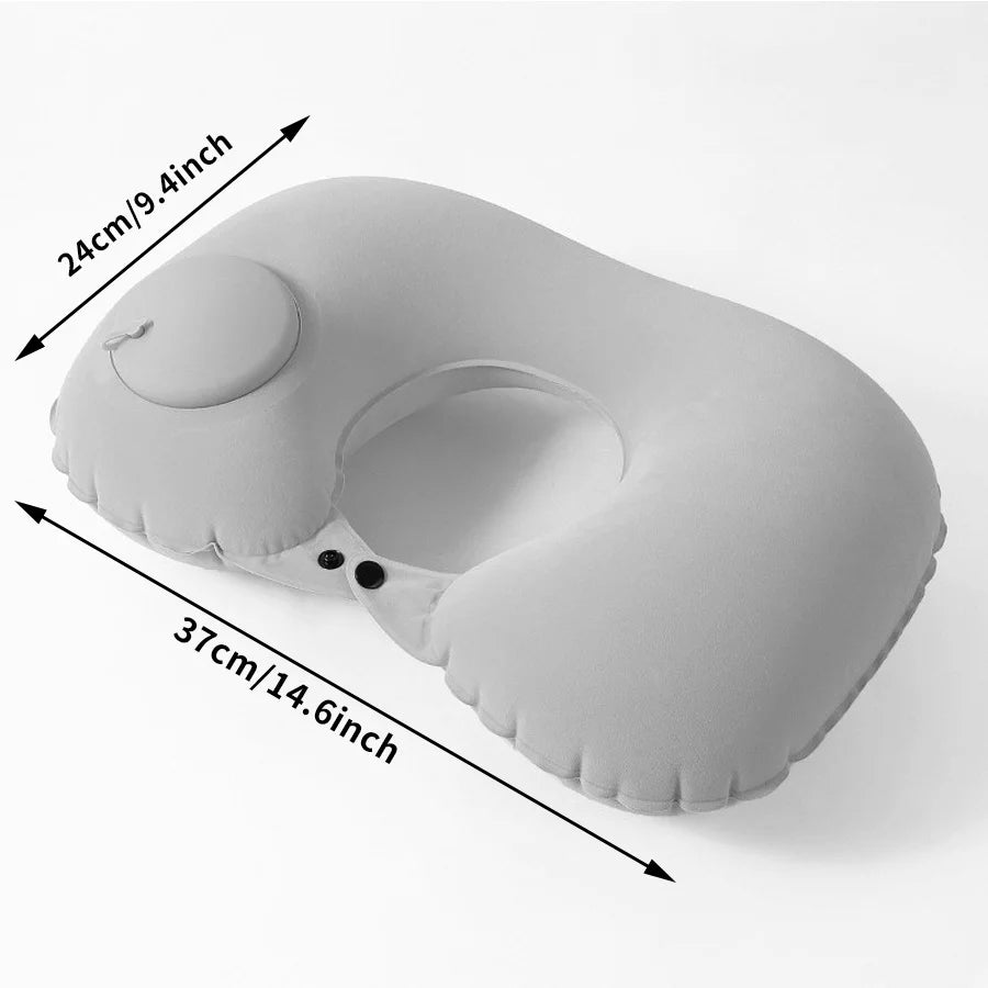 Almohada inflable flocada para el cuello, portátil, que se puede almacenar y llenar, adecuada para viajes al aire libre, viajes de negocios, camping