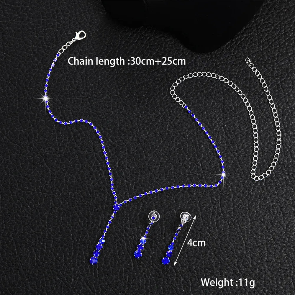 BLIJERY-conjunto de joyas de estilo tenis para mujer, collar brillante azul real/verde, pendientes, conjunto de joyería nupcial para boda, nuevo y elegante