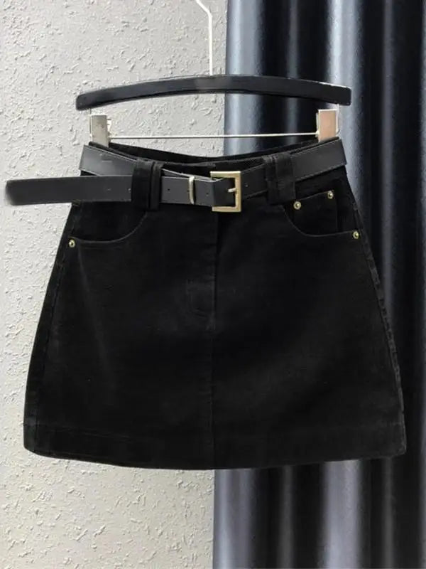 Falda corta de pana a la moda para mujer, estilo vintage, otoño-invierno, evita la exposición, corte en A, cintura alta, que ...