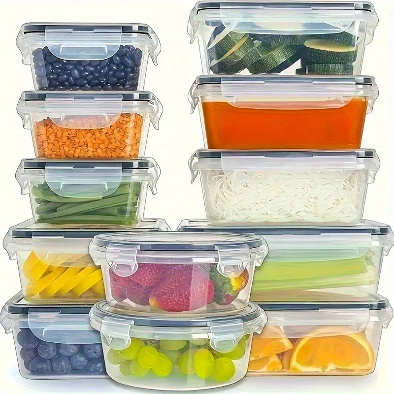 Contenedor de Almacenamiento de Alimentos Transparente 8 Piezas con Tapa - Multicompartimentos para Frutas, Verduras, Pasta - Polipropileno