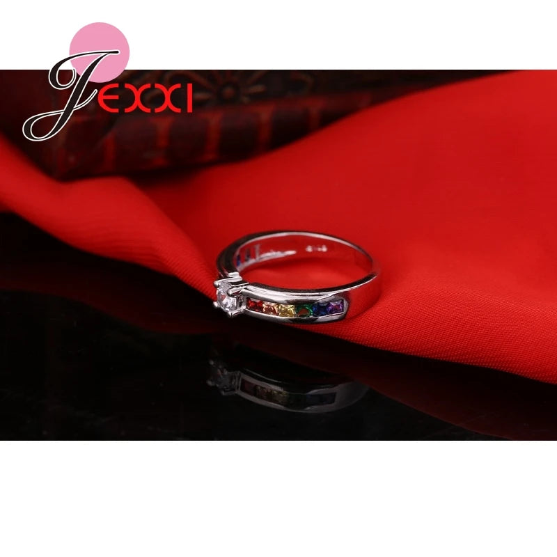 Anillo de boda de Plata de Ley 925 para mujer de cristal CZ de color elegante anillo de compromiso Anel