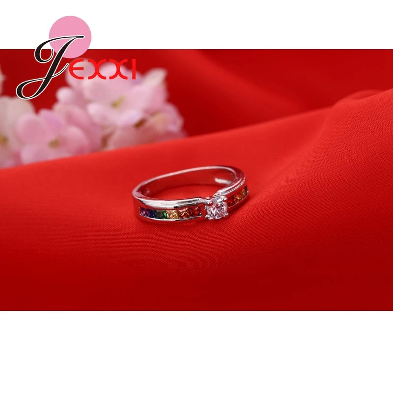 Anillo de boda de Plata de Ley 925 para mujer de cristal CZ de color elegante anillo de compromiso Anel