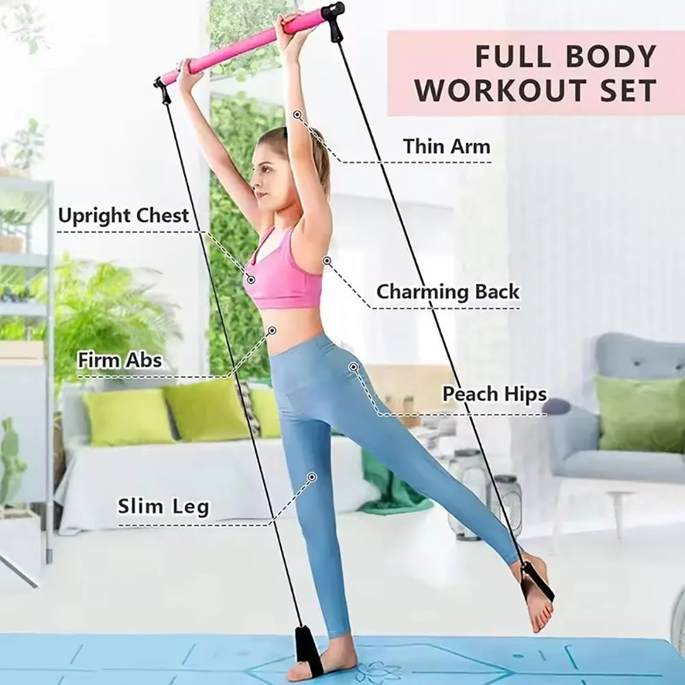 Barra de Pilates, Barra de Ejercicio Ajustable para Entrenamiento en Casa, Yoga, Estiramiento y Tonificación, Barra de Ejercicio Portátil con Bandas Elásticas
