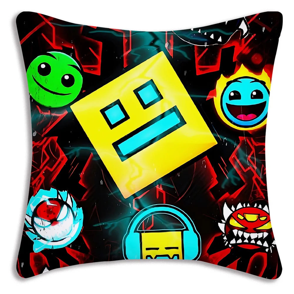 Fundas de almohada geométricas de dibujos animados Dash Videojuego sofá decorativo hogar impresión de doble cara funda de cojín bonita de felpa corta