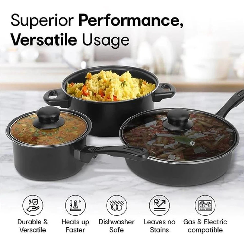 Juego de Utensilios de Cocina Antiadherentes de 12 Piezas, Olla con Tapa, Olla para Leche, Sartén Profunda de Piedra Maifan, Juego de Ollas para Todo Tipo de Cocina