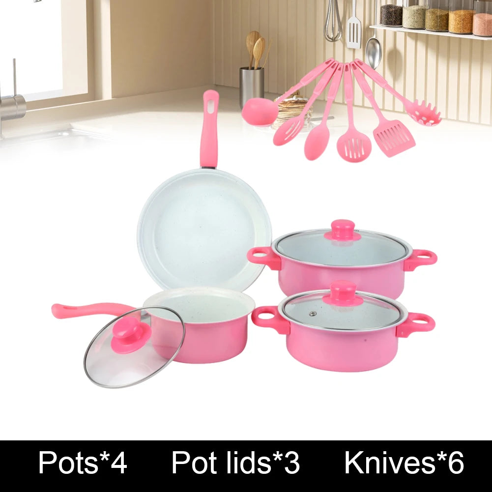 Juego de Utensilios de Cocina Antiadherentes de 12 Piezas, Olla con Tapa, Olla para Leche, Sartén Profunda de Piedra Maifan, Juego de Ollas para Todo Tipo de Cocina