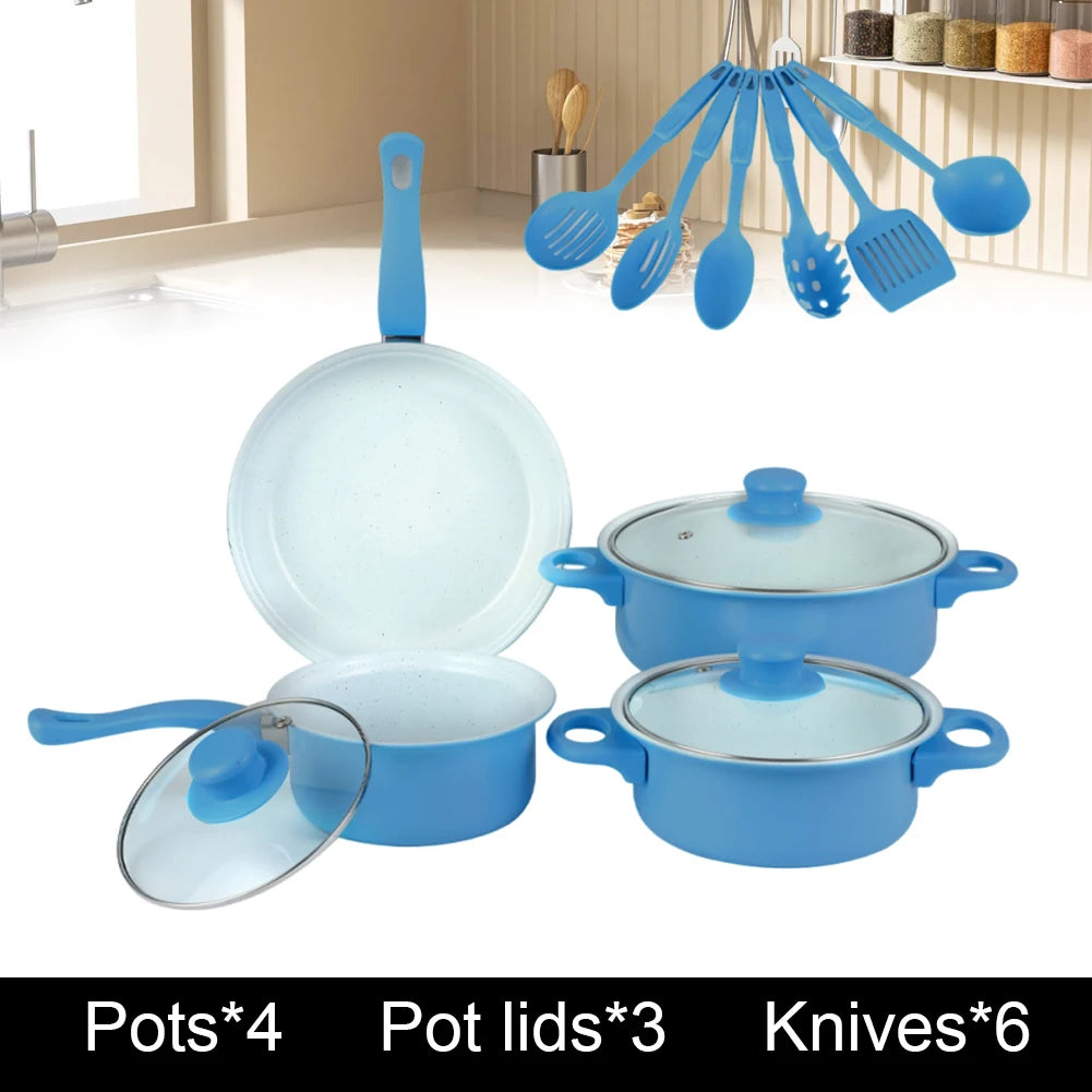 Juego de Utensilios de Cocina Antiadherentes de 12 Piezas, Olla con Tapa, Olla para Leche, Sartén Profunda de Piedra Maifan, Juego de Ollas para Todo Tipo de Cocina