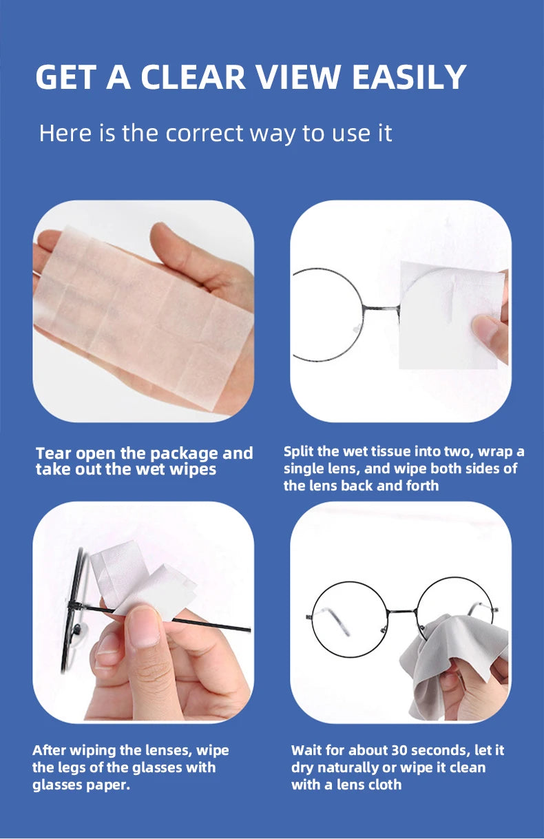 Toallitas Desechables para Gafas y Pantallas - Limpieza de Lentes (100 pcs)