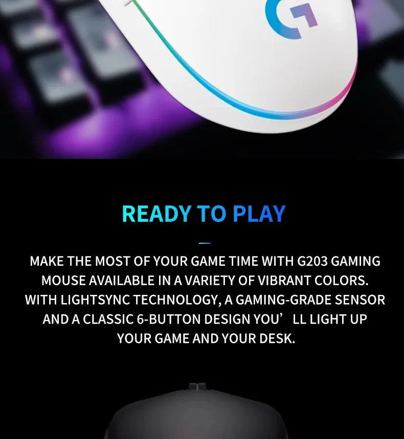 🖱️ Mouse Gamer con Cable Logitech G203 Precisión Profesional, 6 Botones Programables y Diseño Ergonómico