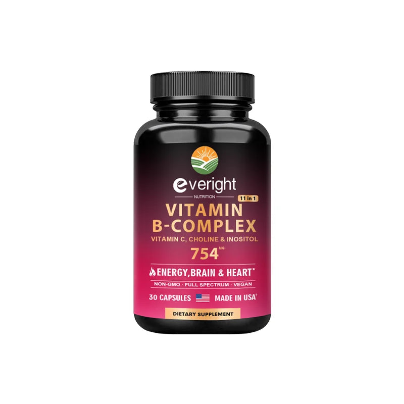 Complejo de Vitamina B XMSJ | Energía Diaria, Apoyo Cerebral y Cardiovascular con Vitamina C, Colina e Inositol
