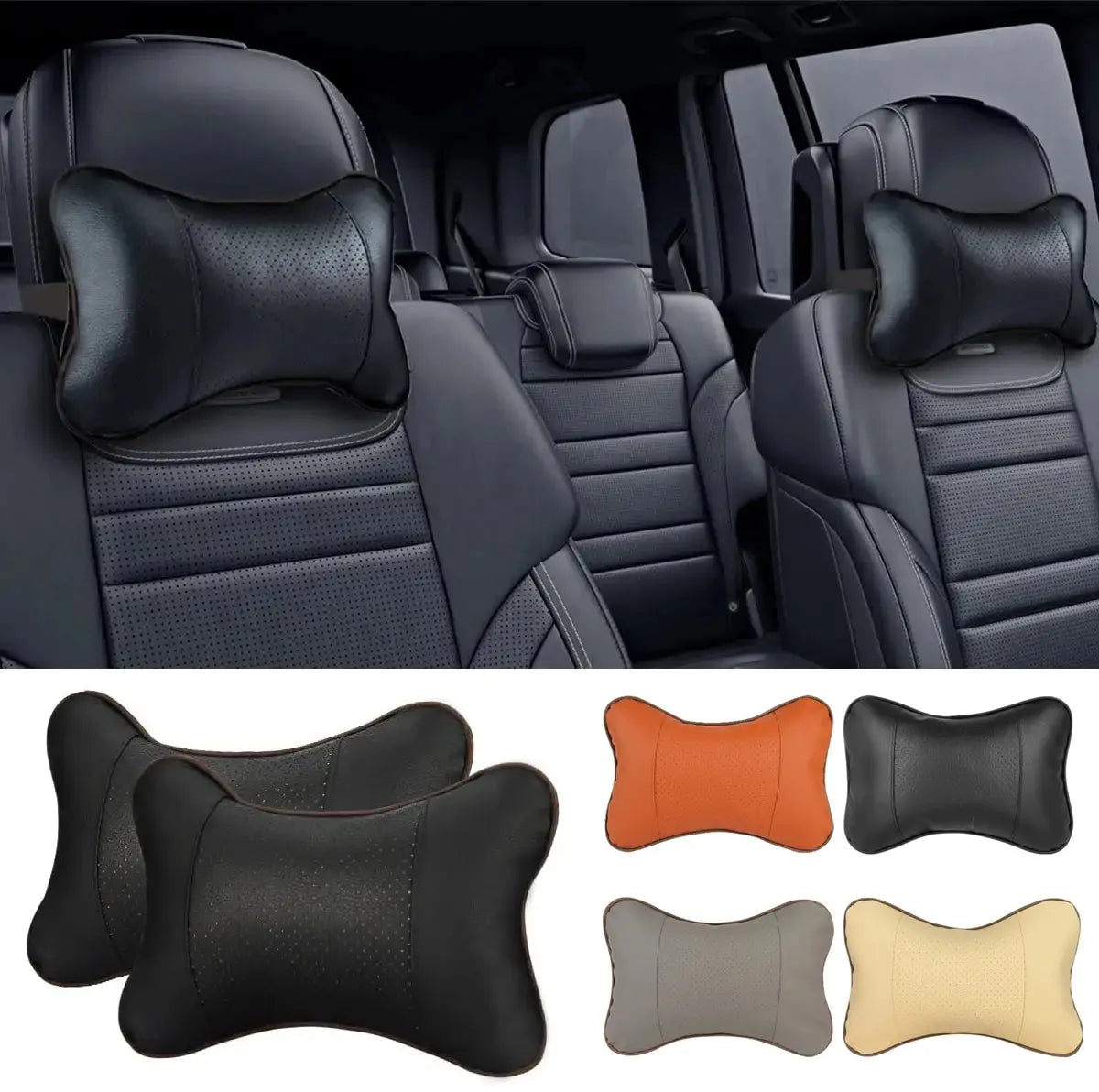 Almohadas para el cuello del coche, paquete de 1 Uds. De cuero Pu de ambos lados, reposacabezas para aliviar el dolor de cabeza, almohada Universal de fibra rellena para coche