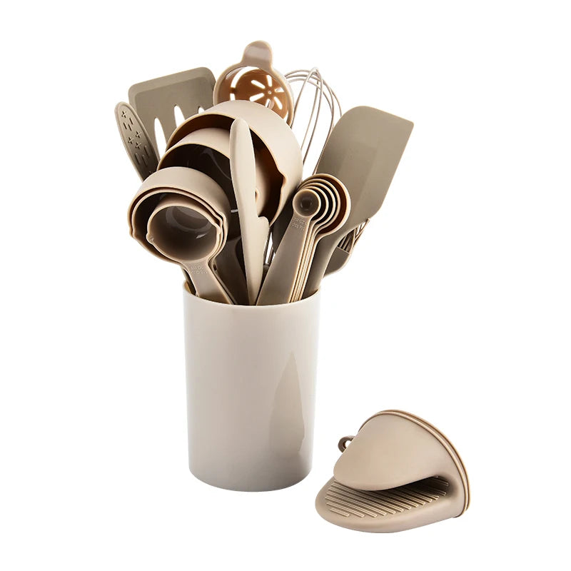Utensilios de cocina de silicona integrados para hornear, juego de 21 piezas, sartén antiadherente resistente a altas temperaturas, espátula, cepillo de aceite, batidor de huevos para freír