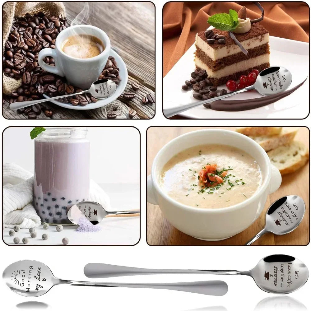 Regalo del Día de San Valentín, cucharas de café con leche de acero inoxidable, letras de amor, recuerdos de boda, regalo de aniversario para novia y novio