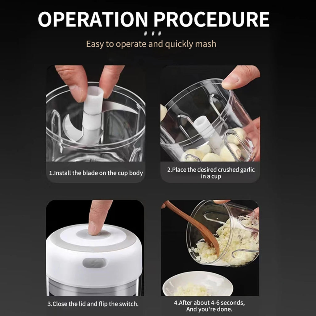 Mini picadora eléctrica con prensa de ajo de 100ml/250ml, triturador USB recargable con potente batería de litio, picadora de carne fácil