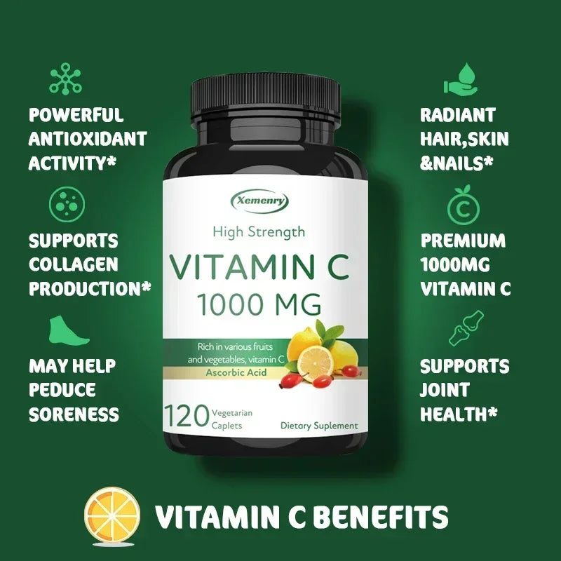 Vitamina C 1000 mg Xemenry | Refuerzo Inmunológico, Antioxidante y Apoyo para Piel, Corazón y Dientes