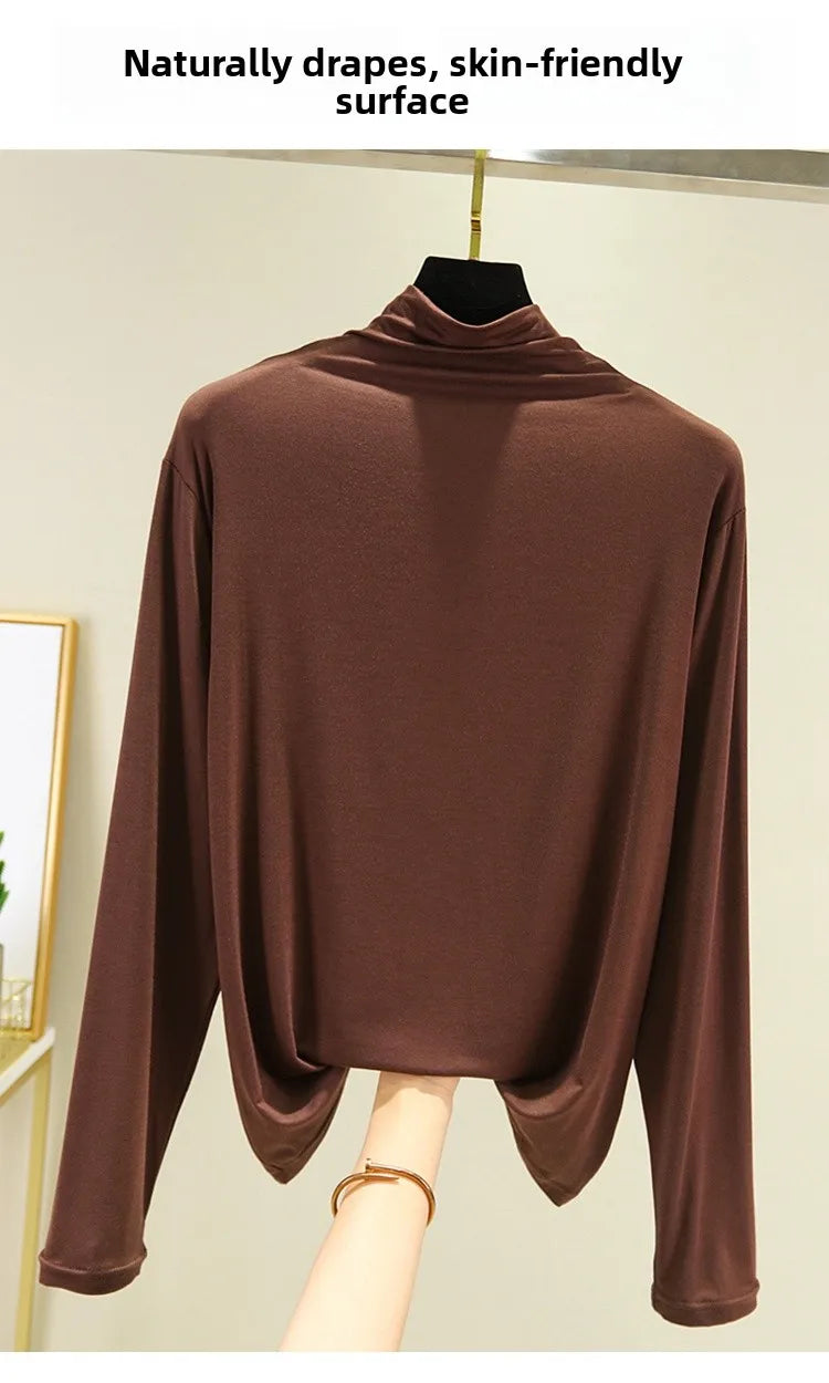 Cseta Básica de Manga Larga para Mujer, Cuello Medio Alto, Corte Ajustado, Estilo Versátil para Primavera y Otoño, Talla G...