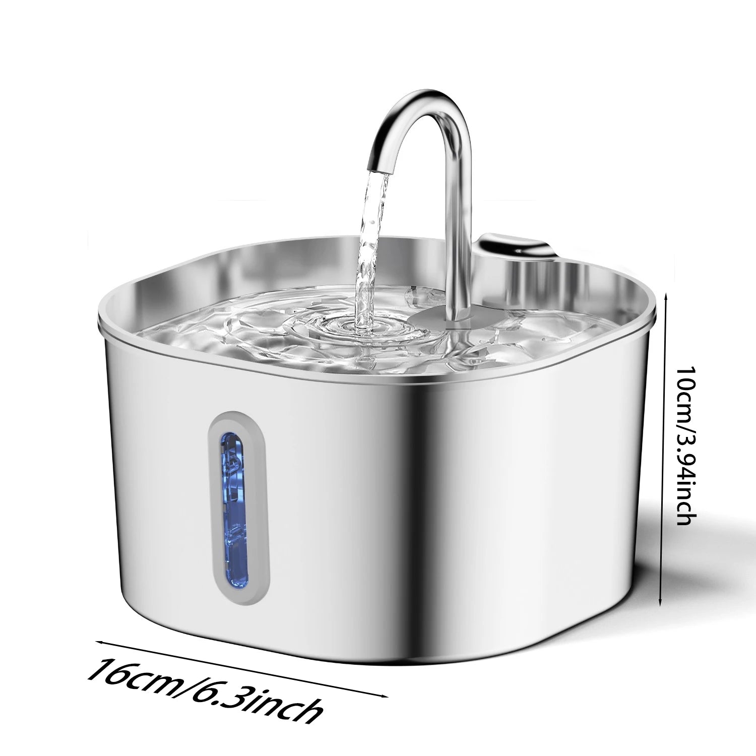 Fuente de Agua Automática para Gatos 2.2L de Acero Inoxidable con Ventana de Nivel