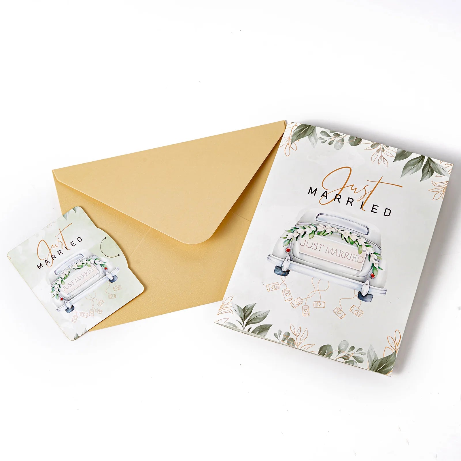 Tarjeta emergente de pareja de flores con globos de coche de boda de San Valentín, tarjeta de felicitación 3D romántica para parejas