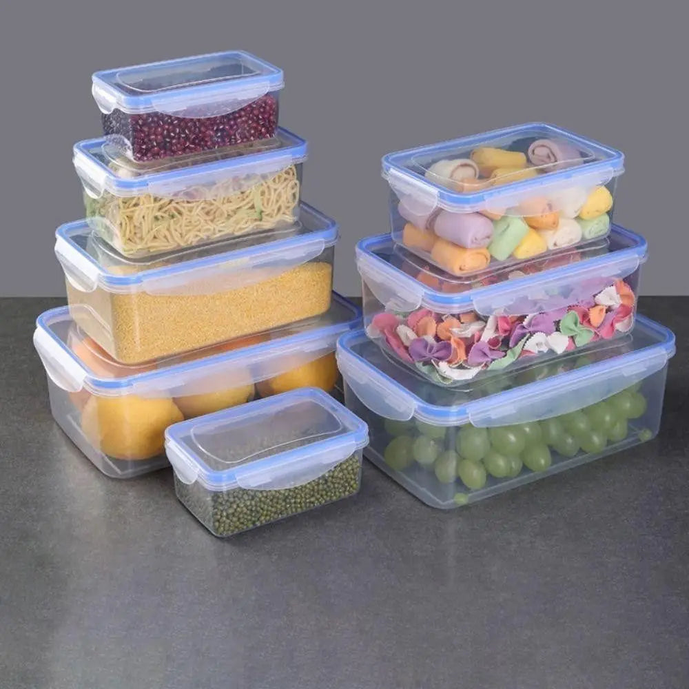 Caja de almacenamiento de plástico segura para refrigerador con tapa, recipientes y tarros de alimentos rectangulares sellados, apilables, trasparent, 1/4 Uds.