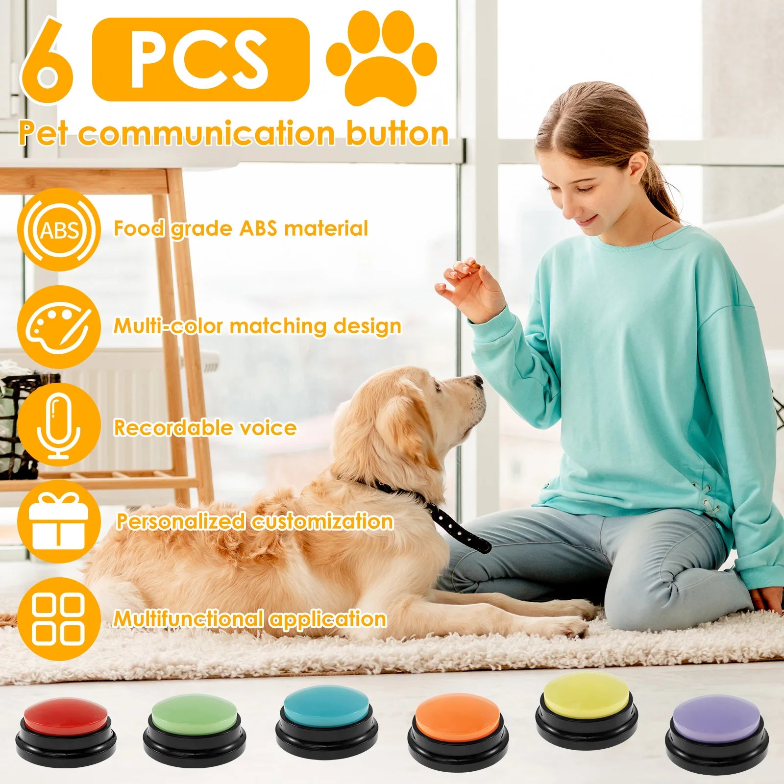 Entrena a tu mascota para “Hablar”  | Botones de Voz con Alfombrilla Antideslizante (Hasta 30s de Grabación)