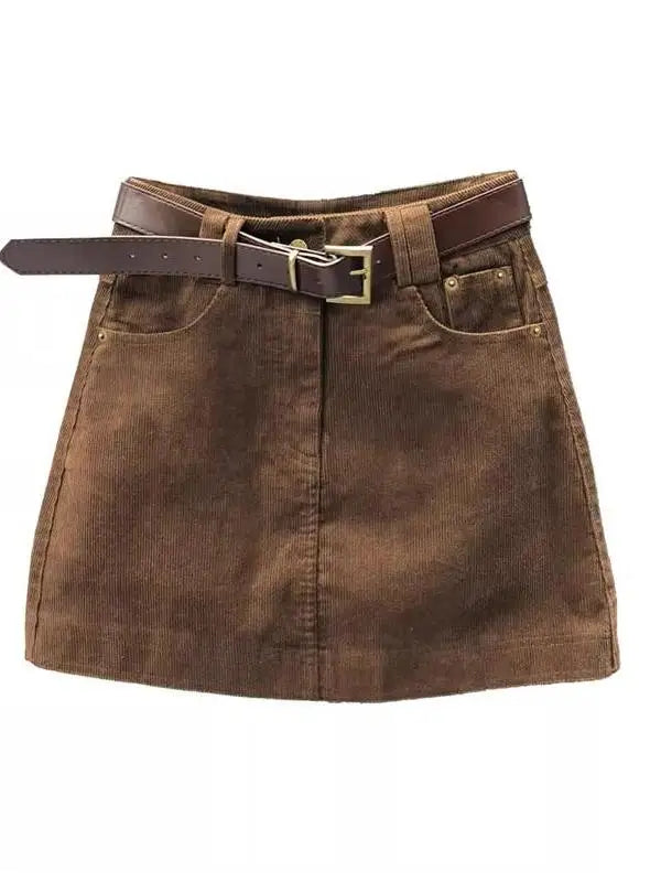 Falda corta de pana a la moda para mujer, estilo vintage, otoño-invierno, evita la exposición, corte en A, cintura alta, que ...