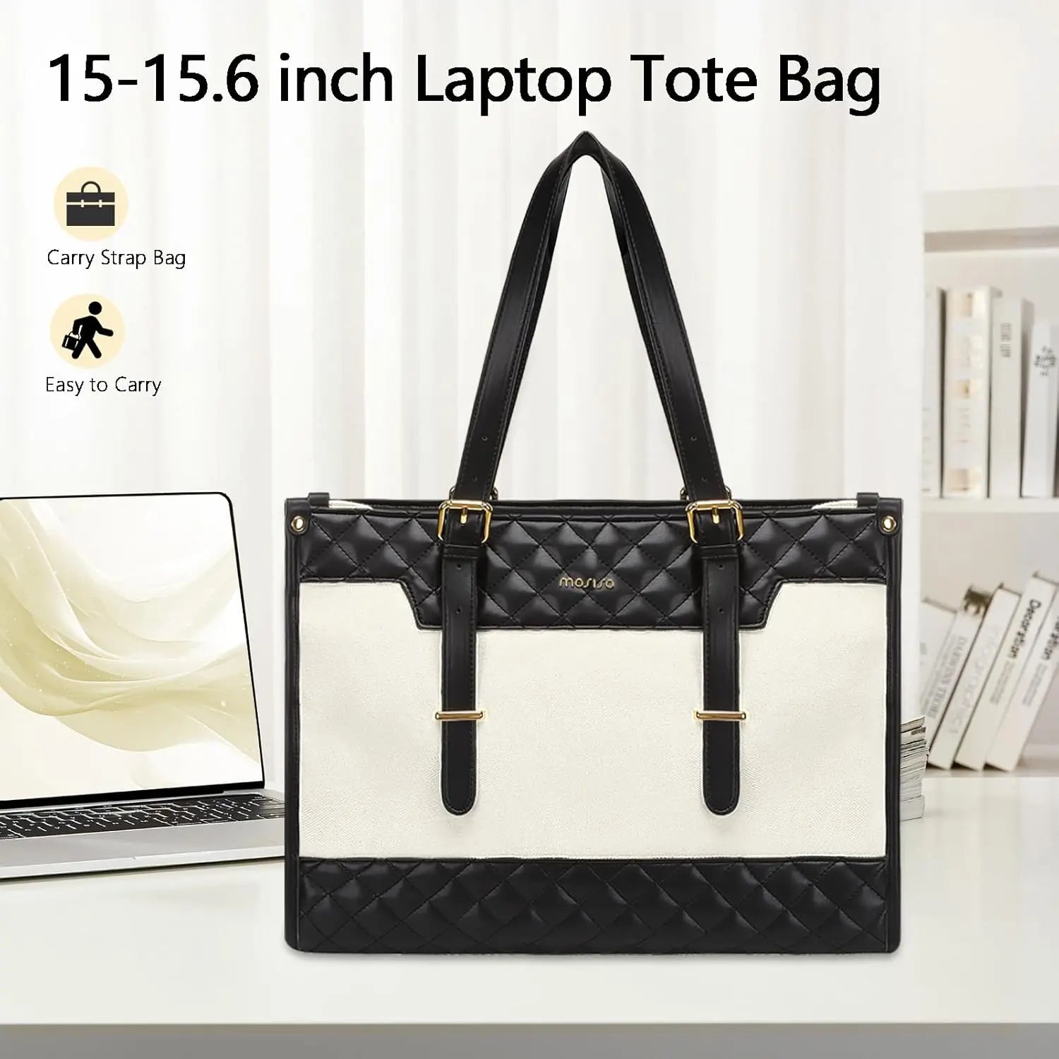 Bolso para Laptop 16" Mujer - Maletín Acolchado Elegante Beige Gran Capacidad