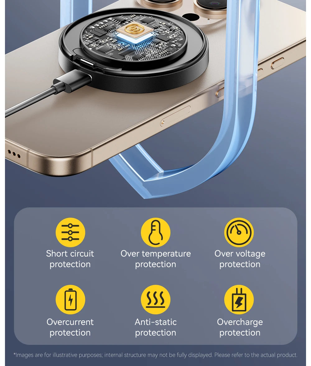 Cargador inalámbrico magnético Essager con soporte 15W carga rápida para iPhone17 16 15 14Pro Max Airpods Mini cargador de teléfono inalámbrico