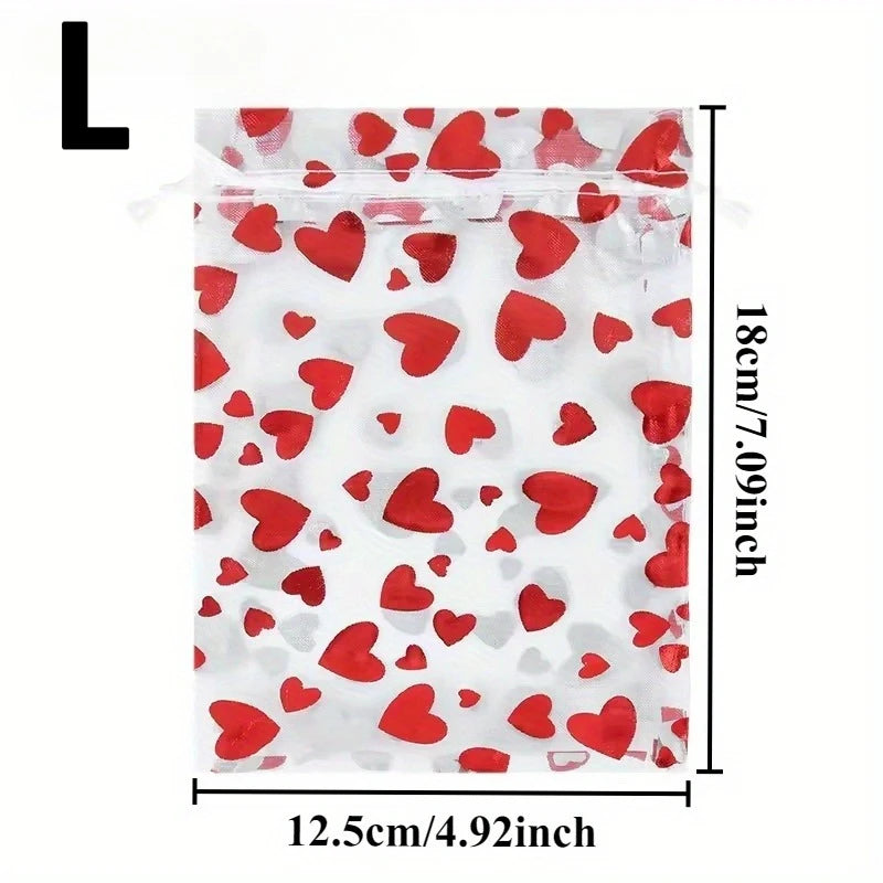 Bolsas de Organza para el Día de San Valentín, Bolsa de Organza con Cordón de Corazón, Bolsa de Regalo para Dulces, Joyas, Boda, Fiesta, Embalaje de Regalos
