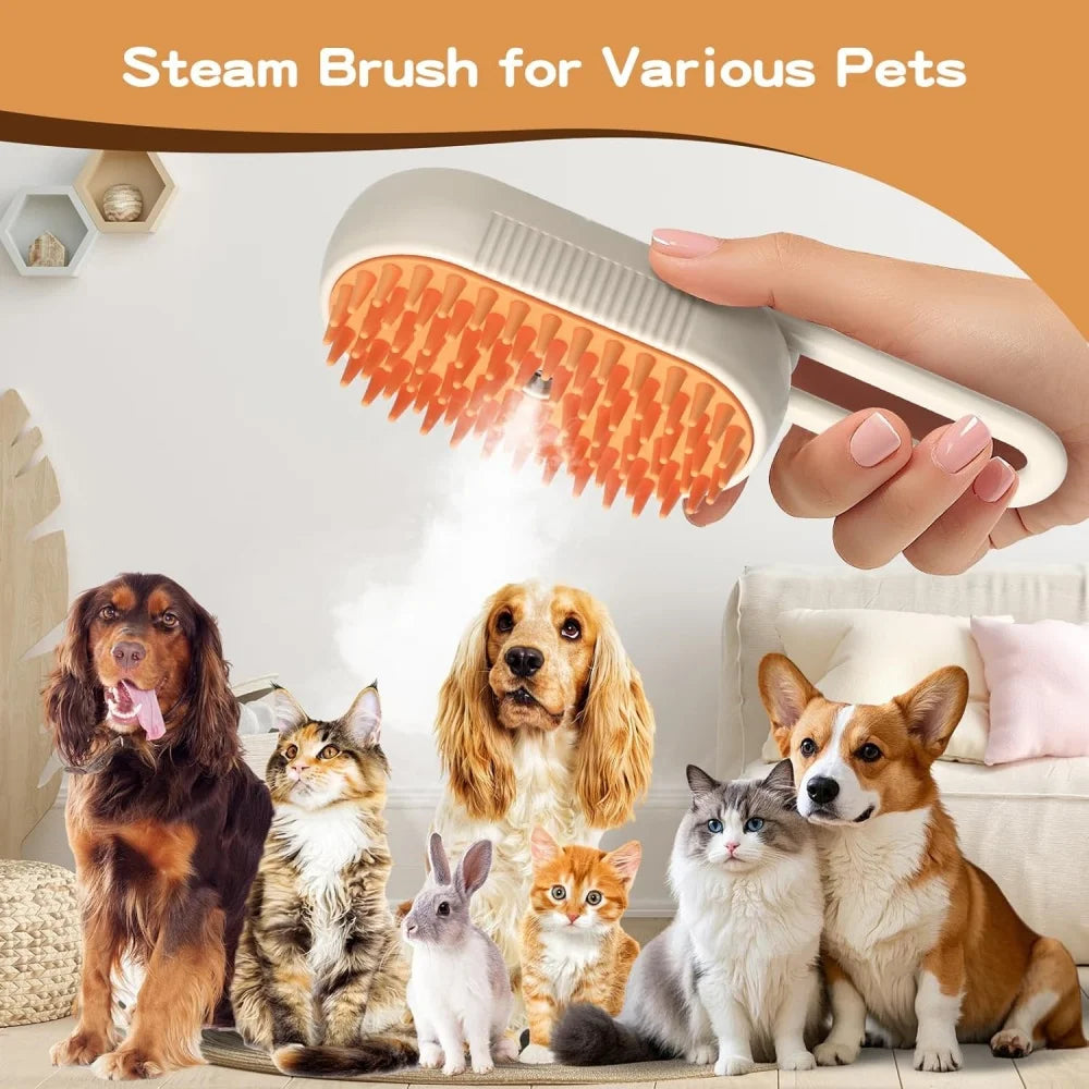 Cepillo de Vapor 3 en 1 para Gatos | Elimina Pelo Suelto, Masaje Relajante y Spray Vaporizador – Recargable USB