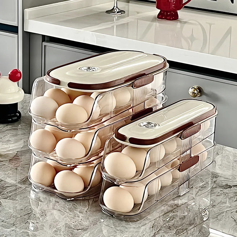 Caja de almacenamiento de huevos para refrigerador doméstico, soporte para huevos rodante automático, organizador de rodillos para huevos, estante para huevos para encimera de cocina, 1 Uds.