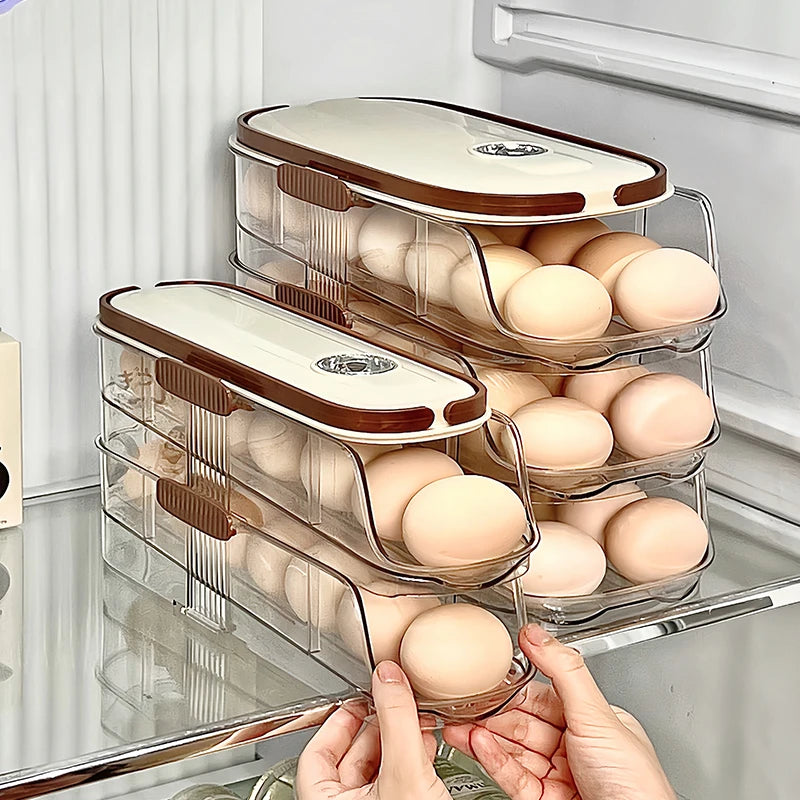 Caja de almacenamiento de huevos para refrigerador doméstico, soporte para huevos rodante automático, organizador de rodillos para huevos, estante para huevos para encimera de cocina, 1 Uds.