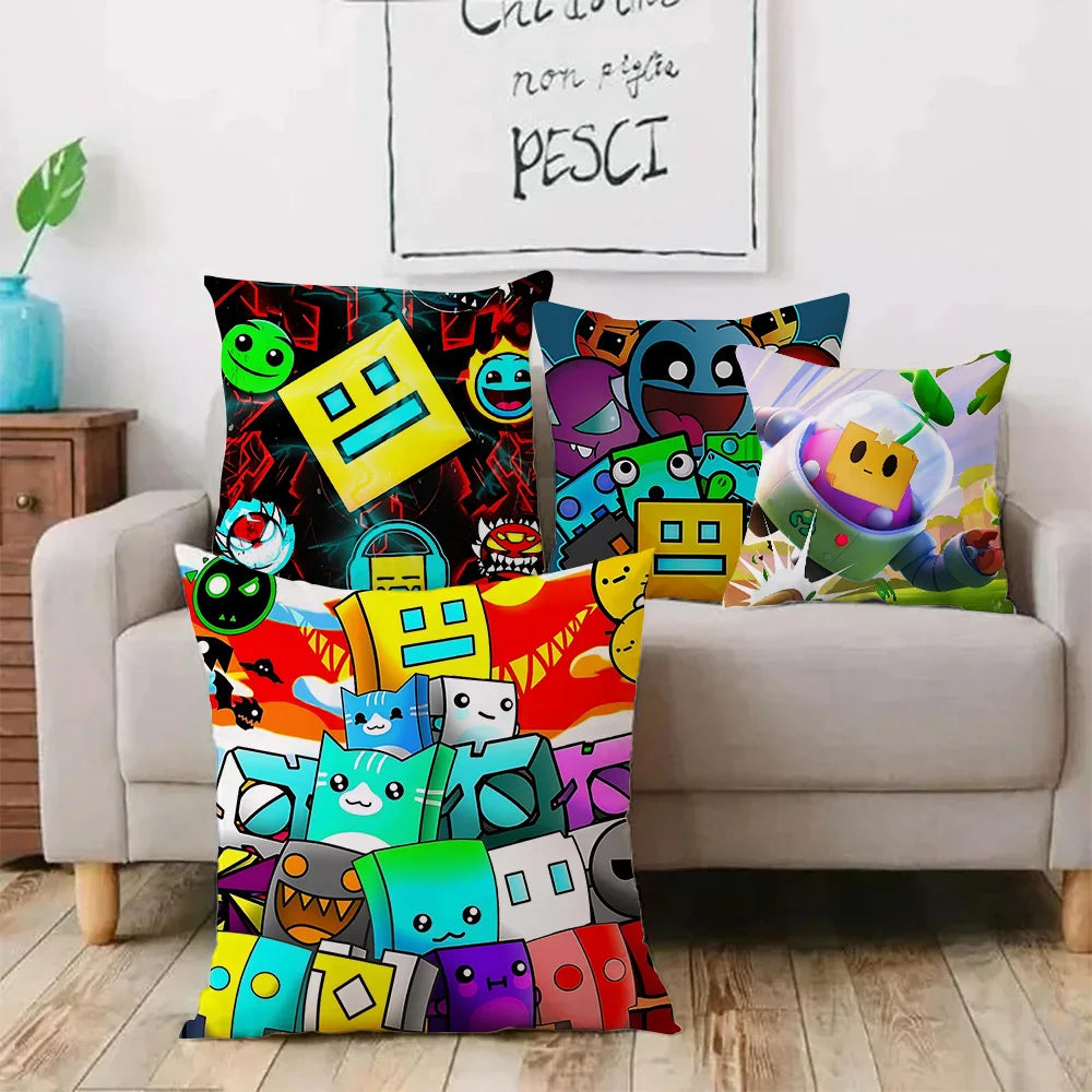 Fundas de almohada geométricas de dibujos animados Dash Videojuego sofá decorativo hogar impresión de doble cara funda de cojín bonita de felpa corta