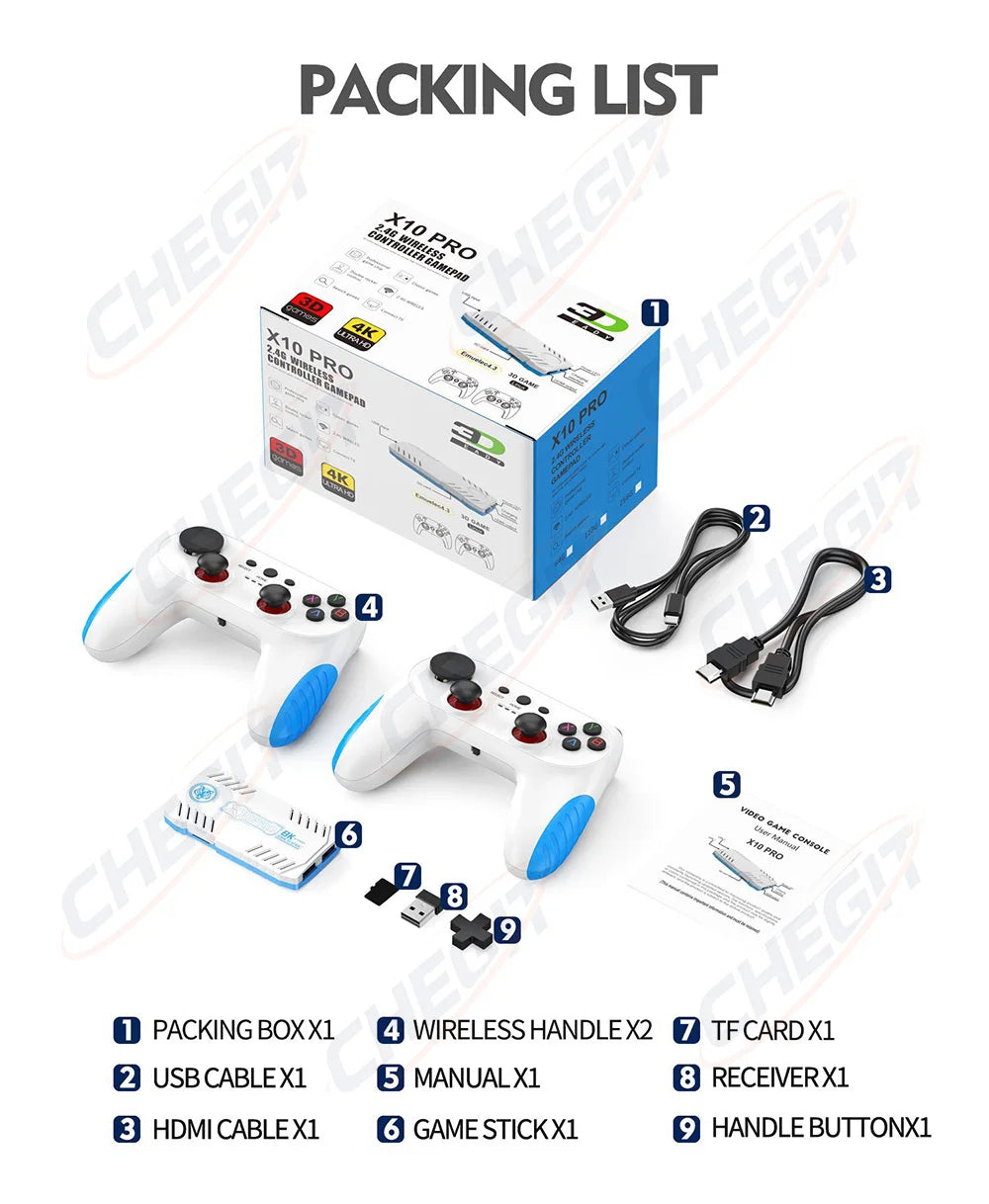 Nuevo 128G 50000 + Game Stick X10 Pro 4K Video TV consola de juegos inalámbricos Gamepads Videojuego/64G 20000+ juegos Arcade clásicos