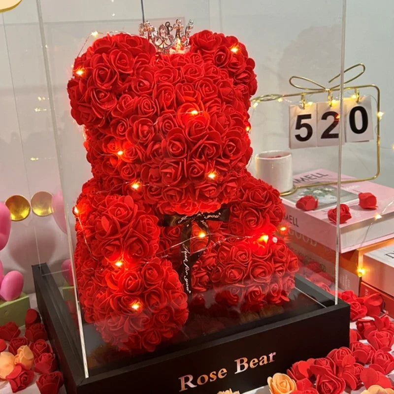 2025 Nueva flor artificial Rosa eterna Oso de peluche para mamá Día de la madre Cumpleaños Día de San Valentín Regalos y decoraciones de aniversario