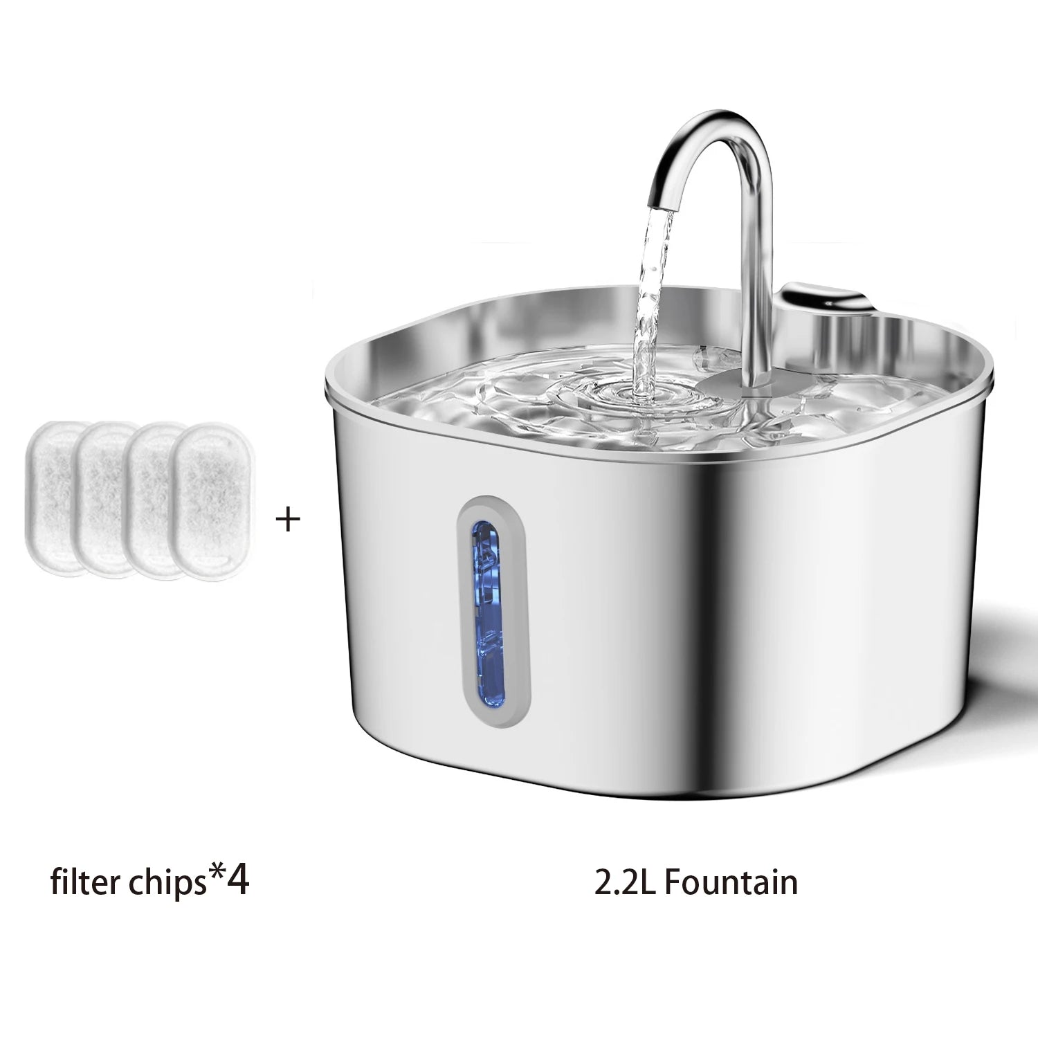 Fuente de Agua Automática para Gatos 2.2L de Acero Inoxidable con Ventana de Nivel