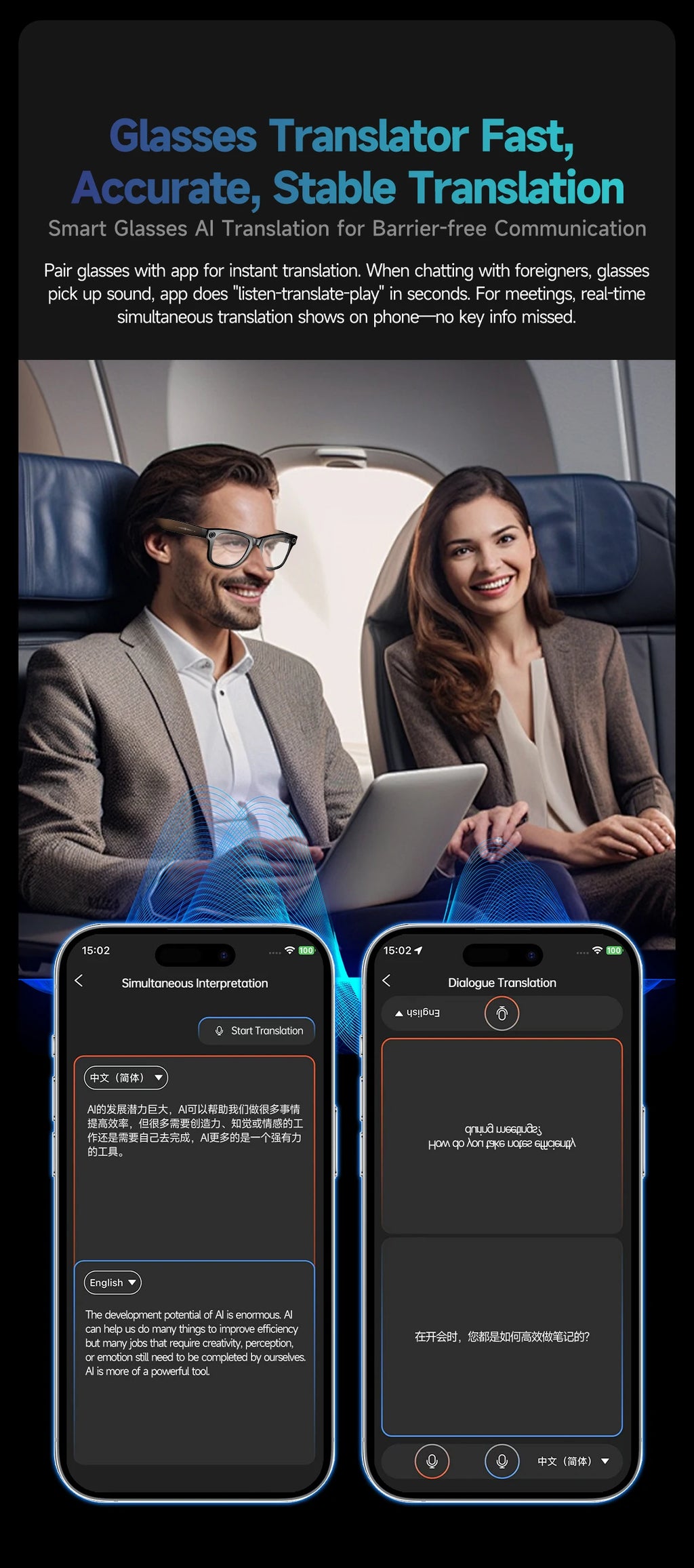 Gafas Inteligentes AI con Cámara 800W - Lentes Fotocromáticos, Traducción y Llamadas Bluetooth