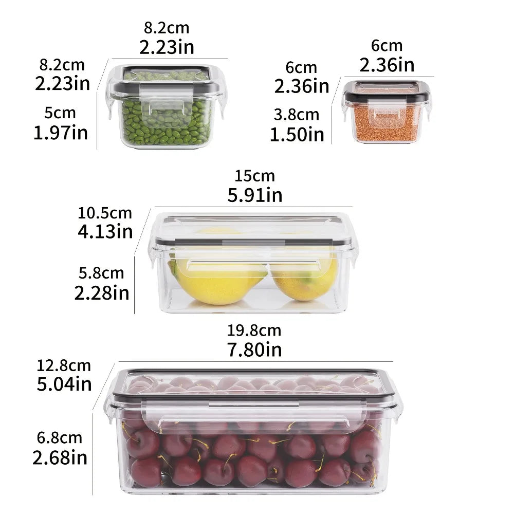 Contenedores de alimentos herméticos sin BPA, 8 unidades, con tapas de bloqueo, almacenamiento de plástico PP seguro para microondas/congelador para productos secos/frutas/verduras