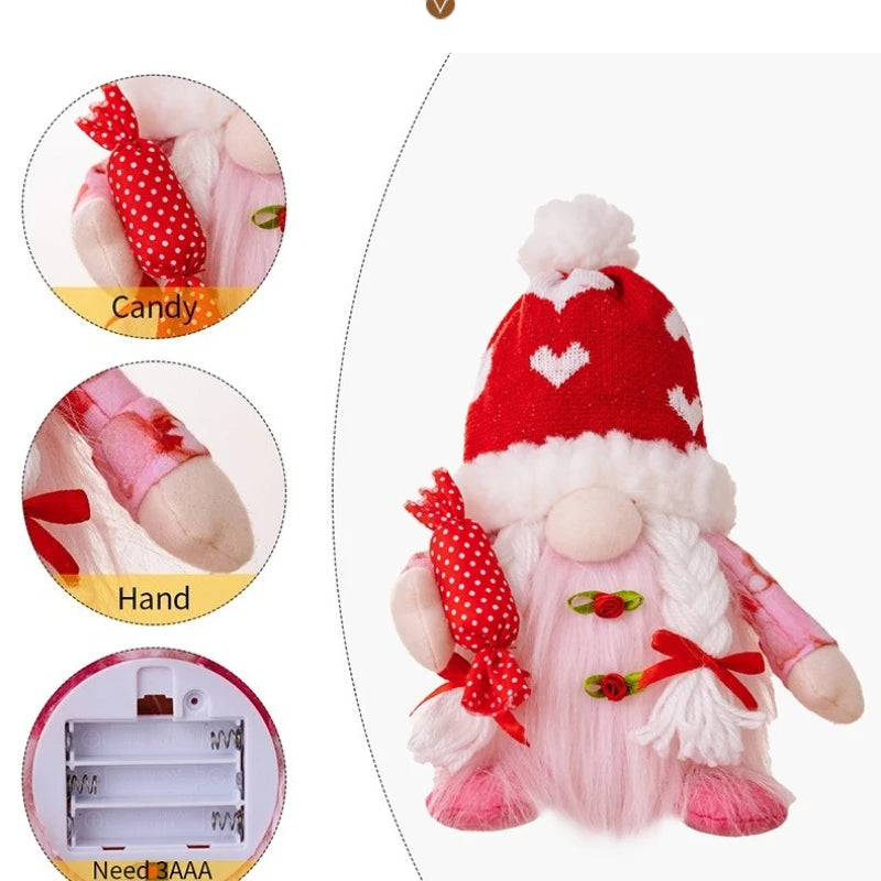 💕 Gnomo Decorativo Iluminado para San Valentín Muñeco Tejido sin Rostro con Luz LED | Regalo Romántico y Decoración del Hogar