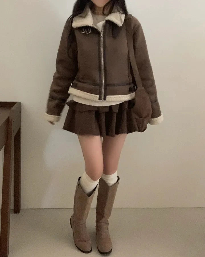 Chaqueta de Motocicta de Gamuza Retro Chic para Mujer, Estilo Casual y Moderno, Top de Manga Larga de Aodón para Mujeres...