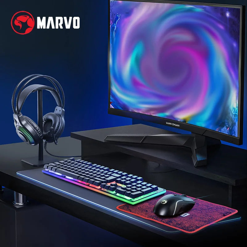🎮 Kit Gamer MARVO 4 en 1 RGB Teclado + Mouse + Audífonos + Mousepad | Rendimiento Total para Gaming