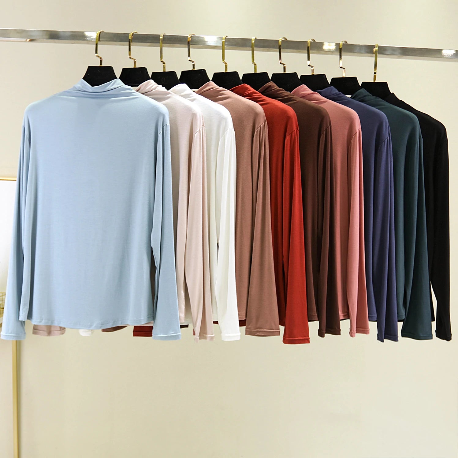 Cseta Básica de Manga Larga para Mujer, Cuello Medio Alto, Corte Ajustado, Estilo Versátil para Primavera y Otoño, Talla G...