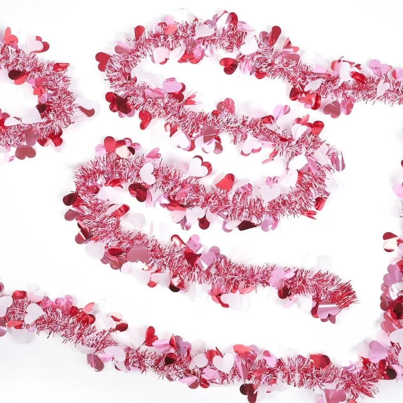 Corona de flores artificiales brillantes para el Día de San Valentín, 2m, alambre de Metal, flor en forma de corazón, decoración colgante, decoración DIY para fiesta y boda