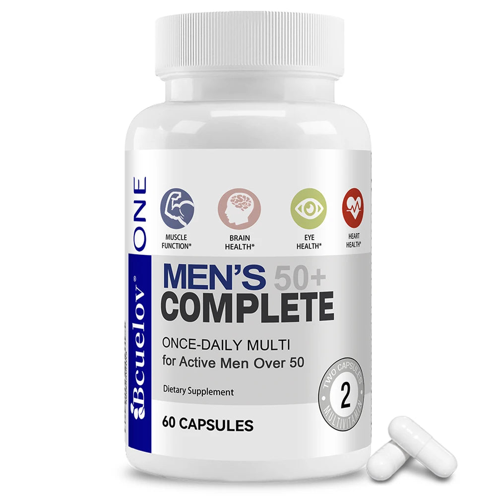 Multivitamina Masculina 50+ Bcuelov | Apoyo para Memoria, Cerebro, Ojos, Corazón, Energía e Inmunidad
