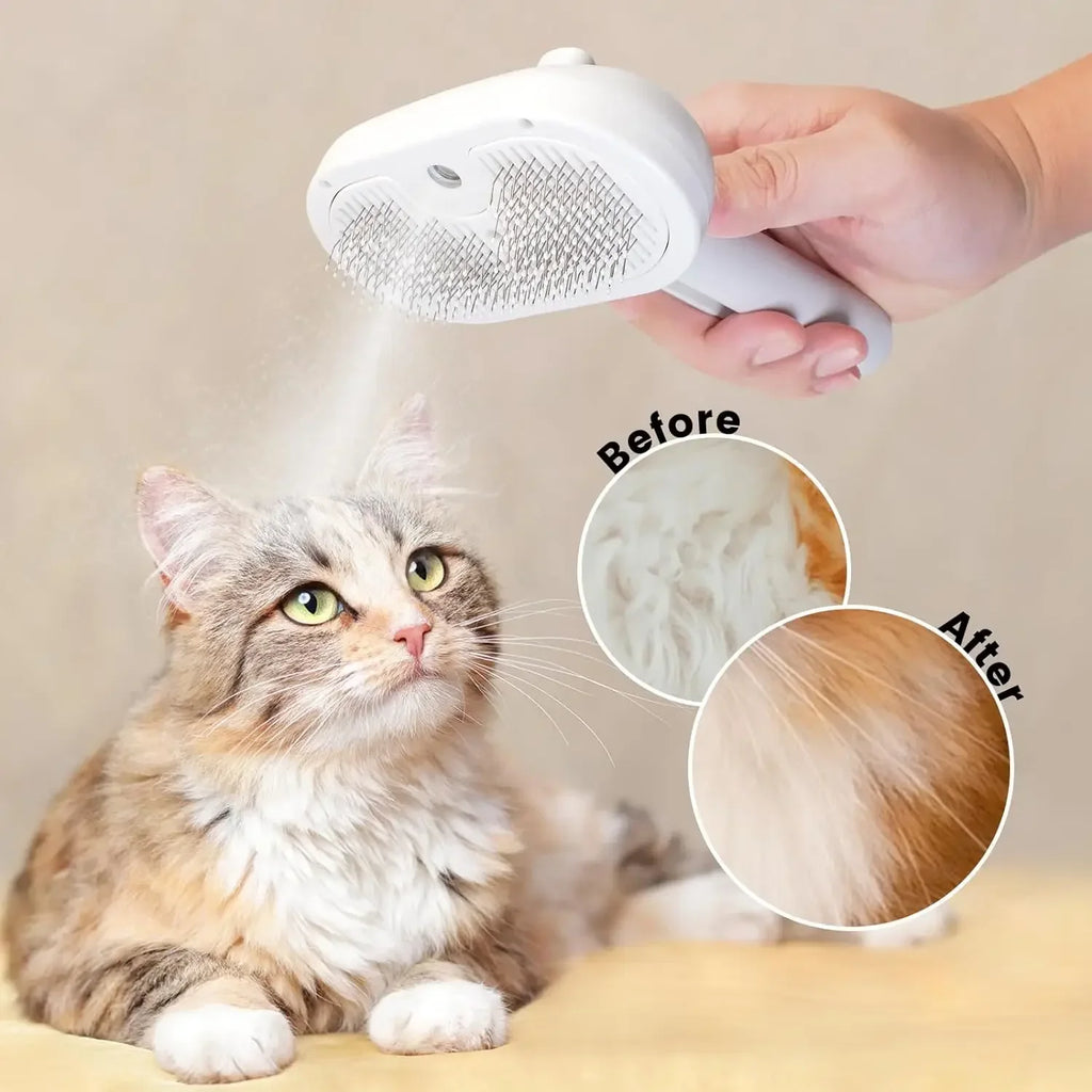 Peine Eléctrico de Vapor para Mascotas | Cepillo Profesional Antiestático y Removedor de Pelo para Perros y Gatos