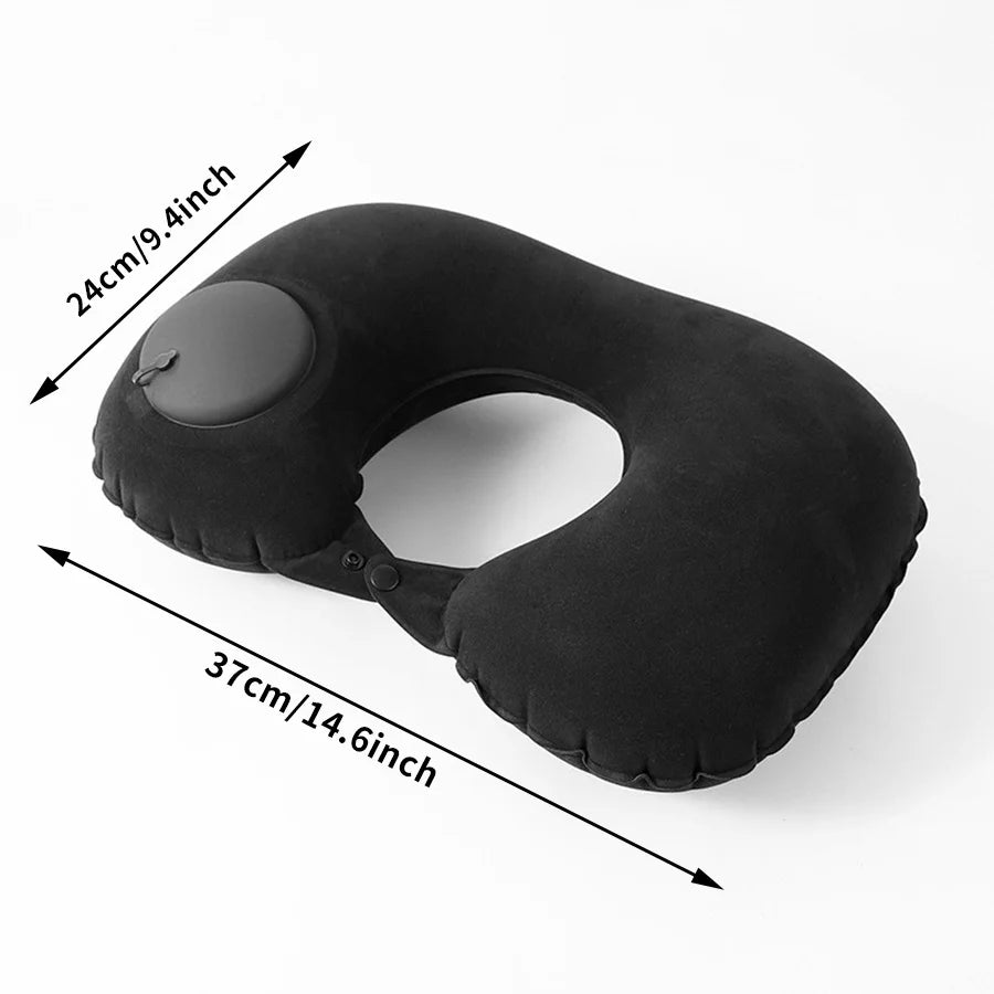 Almohada inflable flocada para el cuello, portátil, que se puede almacenar y llenar, adecuada para viajes al aire libre, viajes de negocios, camping